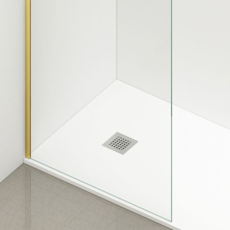 Walk-In Duschwand Ultra-Slim, 8 mm Sicherheitsglas, Maße 80-120x200 cm, mattgoldenes Profil, Nano Easy Clean, Matia