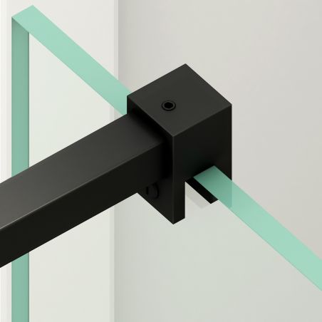 Duschwand für die Badewanne, feststehend, transparent, Mattschwarz-Profile, Sicherheitsglas 8 mm, 80-90x150 cm, Nora