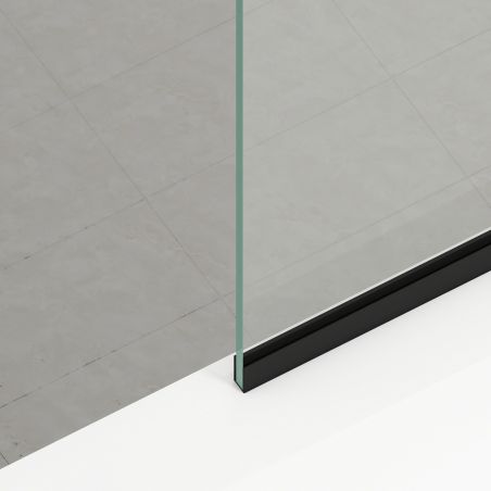 Duschwand für die Badewanne, feststehend, transparent, Mattschwarz-Profile, Sicherheitsglas 8 mm, 80-90x150 cm, Nora