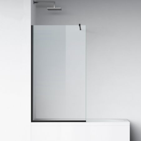 Duschwand für die Badewanne, feststehend, transparent, Mattschwarz-Profile, Sicherheitsglas 8 mm, 80-90x150 cm, Nora