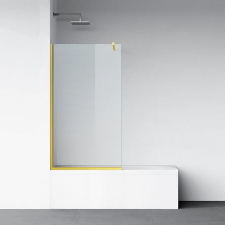Duschwand für die Badewanne, feststehend, transparent, Mattgold-Profile, 8 mm Sicherheitsglas, 80-90x150 cmm, Nora