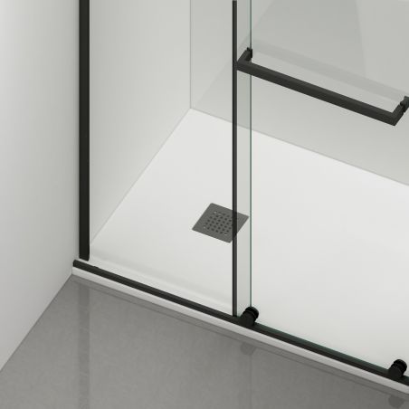 Walk-In Duschwand, 6 mm Sicherheitsglas, 2 Elemente, gleitend, Maße 100-120x200 cm, Mattschwarz, Benito