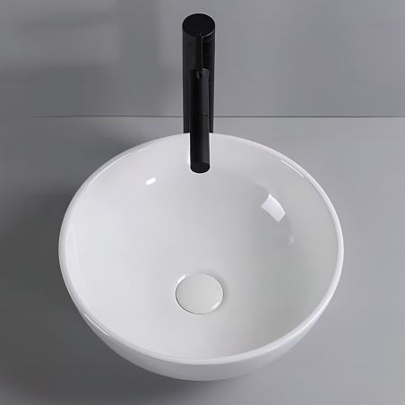 Waschbecken, Weiß Glänzend, Durchmesser 40 cm, Sanitärkeramik, Aufsatzmontage, Leona