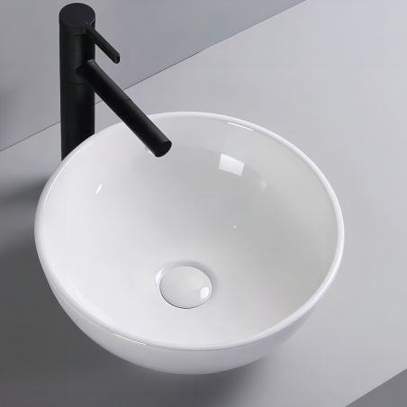 Waschbecken, Weiß Glänzend, Durchmesser 40 cm, Sanitärkeramik, Aufsatzmontage, Leona