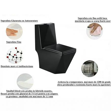 Enrico WC-Becken, Randlos, SiphonFlush, Mattschwarz, Power Colour, 68x38 cm Inklusive Tank, Bodenmontage, Soft-Close Abdeckung