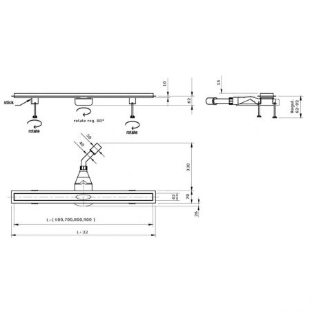Duschrinne, befliesbar, Viega Siphon, Slim Gold, Größen zwischen 60-90 cm, Breite 3,2 cm, Edelstahl