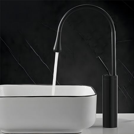Waschbeckenarmatur Lost, Mattschwarz, 44 cm, mit Perlator, Aufsatzmontage