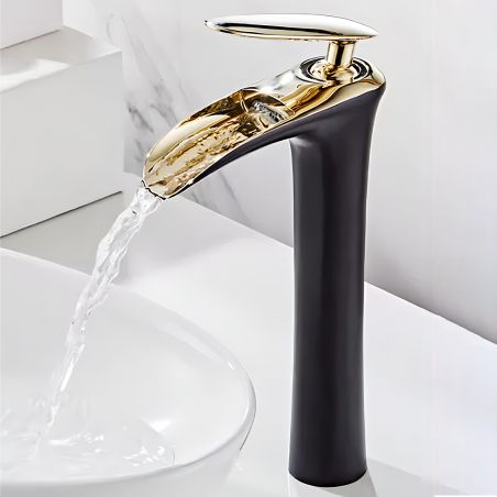Waschbeckenarmatur Noto, Schwarz, glänzend Gold, 29 cm, Aufsatzmontage