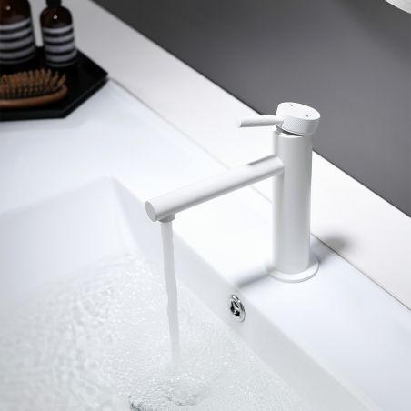 Waschbeckenarmatur EGO-Tiona White, Waschbeckenmontage, Weiß, mit Perlator, außergewöhnliches Design