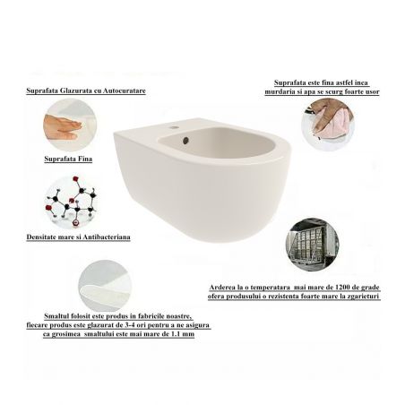 Bidet, Glänzend Creme Biscuit, 49x36 cm, Wandmontage, mit Überlauf, Michael
