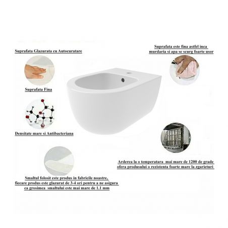 Bidet, glänzend Weiß, 49x36 cm, Wandmontage, mit Überlauf, Michael