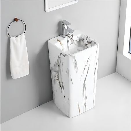Standwaschbecken Imola Marble, mit Hahnloch, 40x40x85 cm, Bodenmontage, Sanitärkeramik