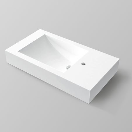 Waschbecken, Mineralwerkstoff, Wandmontage, mit Hahnloch rechts, 85x47 cm, Veloce