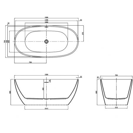 Zinon Badewanne, Sanitäracryl, Weiß glänzend, 150, 160, 170 cm, Wärmedämmung, freistehend
