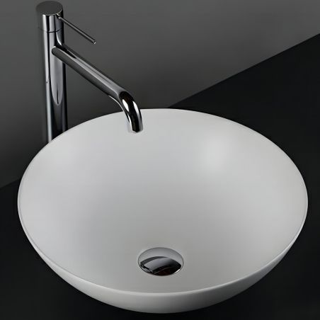 Waschbecken, Weiß Glänzend, Durchmesser 40 cm, Sanitärkeramik, Aufsatzmontage, Leona