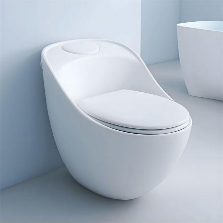 Santa Rimless WC, 69x46 cm, Einbautank, Weiß, Bodenmontage, Soft-Close-Deckel inklusive, Lizenzlinie von Ego