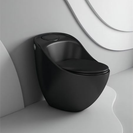 New Santa Rimless WC, 69 x 46 cm, eingebauter Spülkasten, Mattschwarz, Power Colour, Bodenmontage, Soft-Close Deckel