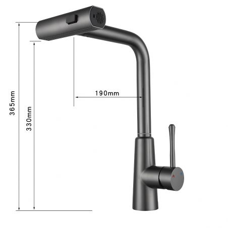 Küchenarmatur, ausziehbare Brause, 3 Sprüharten, 360° schwenkbarer Auslauf, mit Perlator, Edelstahl, Schwarz, Safari