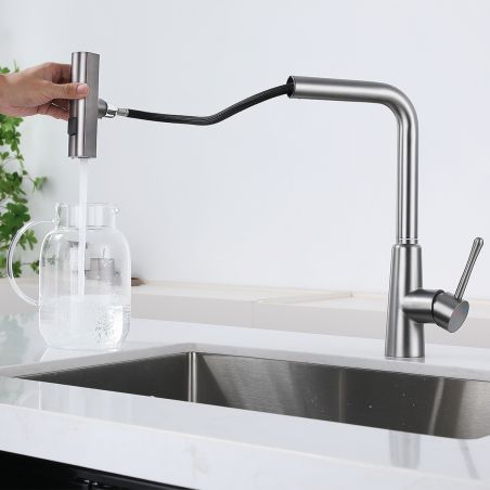 Küchenarmatur, ausziehbare Brause, 3 Strahlarten, 360° drehbarer Wasserhahn, Luftsprudler, Edelstahl, Chrom, Safari