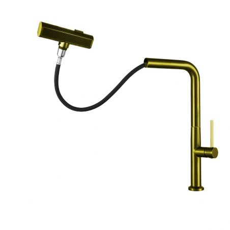 Küchenarmatur, ausziehbare Brause, 3 Sprüharten, 360° schwenkbarer Auslauf, mit Perlator, Edelstahl, Mattgold, Sahara