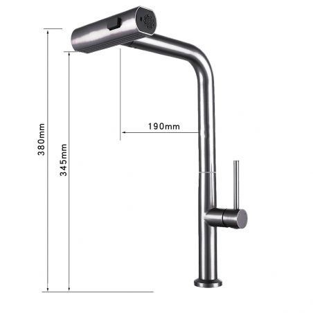 Küchenarmatur, ausziehbare Brause, 3 Sprüharten, 360° schwenkbarer Auslauf, mit Perlator, Edelstahl, Chrom, Sahara