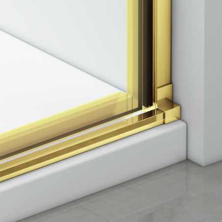 Duschtür, verschiebbar, transparent, 6 mm Sicherheitsglas, Größen zwischen 100–180 cm, mattgoldenes Profil, Hanes