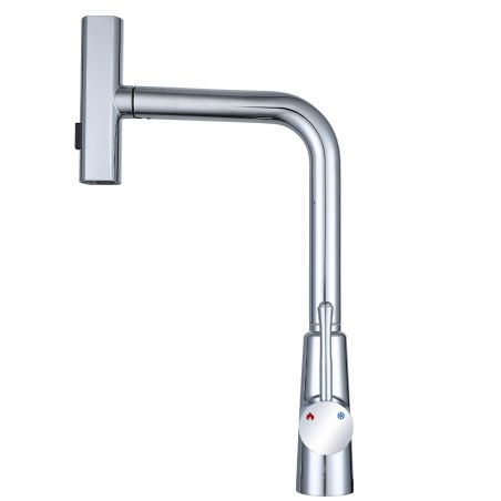 Küchenarmatur, ausziehbare Brause, 3 Sprüharten, 360° schwenkbarer Auslauf, mit Perlator, Edelstahl, Chrom, Safari