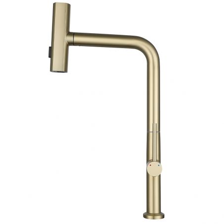Küchenarmatur, ausziehbare Brause, 3 Sprüharten, 360° schwenkbarer Auslauf, mit Perlator, Edelstahl, Mattgold, Sahara
