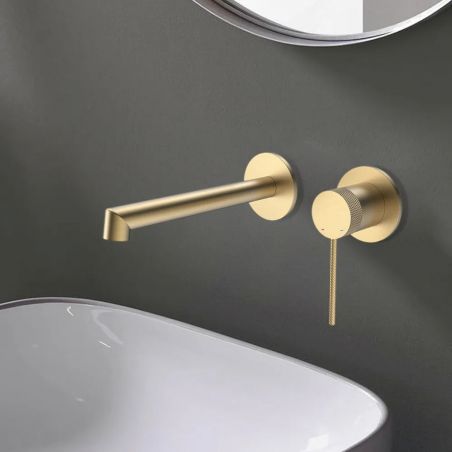 Waschbeckenarmatur, Einbau-Montage, Mattgold, Messing, Apolo
