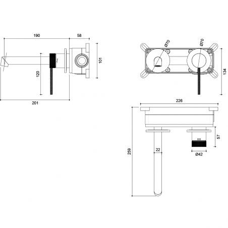 Waschbeckenarmatur, Einbau-Montage, Mattschwarz, Messing, Apolo