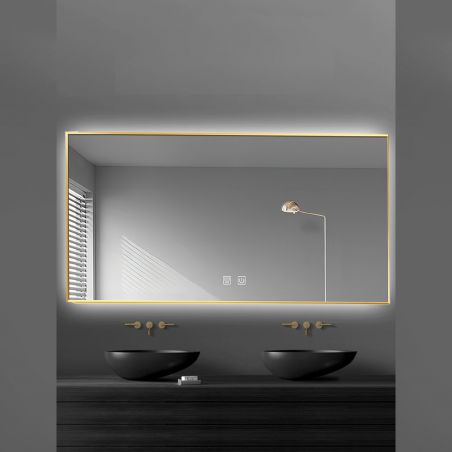 LED-Spiegel, goldener Rahmen, Anti-Beschlag, Touch-Taste, 3 Lichtfarben, Einstellbare Helligkeit, 60-70x80-90-120 cm, Feliz
