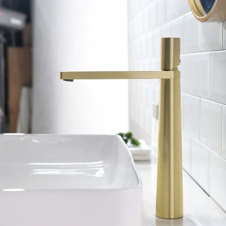 Waschbeckenarmatur Pilar, Mattgold, Höhe 31,5 cm, Aufsatzmontage