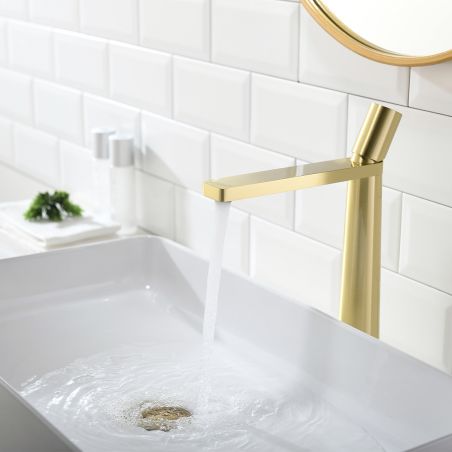 Waschbeckenarmatur Pilar, Mattgold, Höhe 31,5 cm, Aufsatzmontage