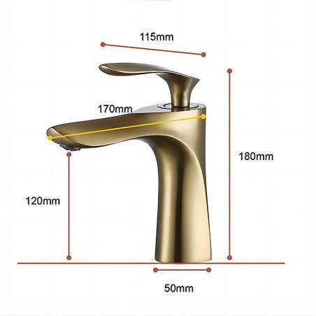 Waschbeckenarmatur Brandi, gebürstetes Gold, Höhe 18 cm, Waschbeckenmontage