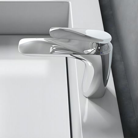Waschbeckenarmatur EGO-Brandi Chrome Low, Waschbeckenmontage, Chrom, mit Perlator, außergewöhnliches Design