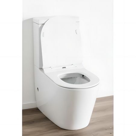 Toilettenschüssel EGO Dario, Rimless, Tank inklusive, 2-St., Weiß glänzend, Bodenmontage, Duroplast Slim Soft-Close-Deckel inkl.