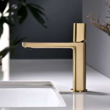 Waschbeckenarmatur Alano, Mattgold, Höhe 19,6 cm, Waschbeckenmontage