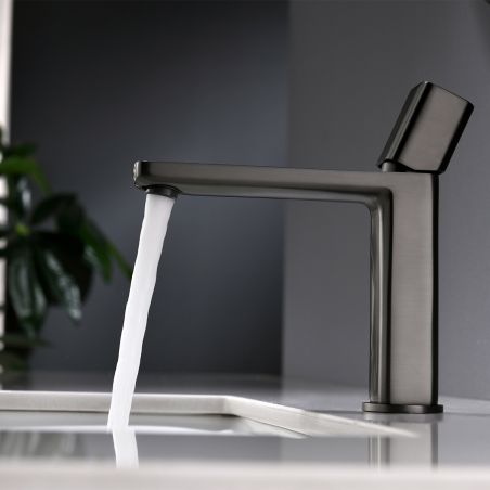 Waschbeckenarmatur Alano, Waschbeckenmontage, Mattschwarz, mit Neoperl-Perlator, außergewöhnliches Design