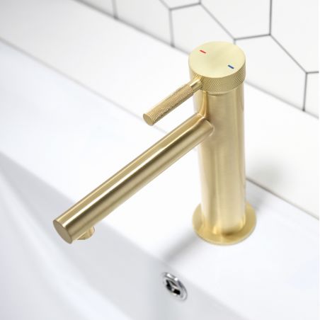 Waschbeckenarmatur Tiona, Mattgold, Höhe 18 cm, Waschbeckenmontage