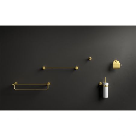 Toilettenbürste mit integriertem Halter, Wandmontage, Mattgold, Messing, Keramik, Apolo