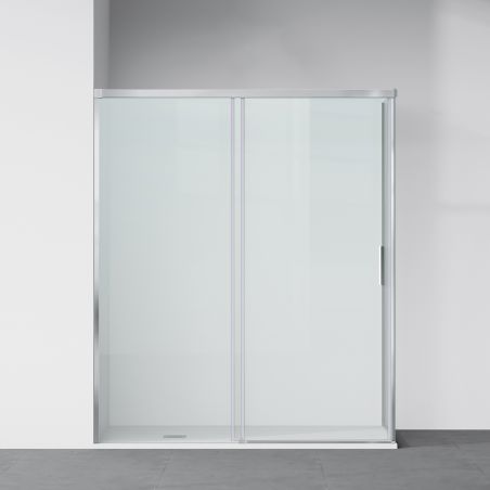 Duschkabine, fester Wand und Schiebetür, 6 mm Sicherheitsglas, 70-90 x 100-160 cm, Profil und Griff in Chrom, Hanes