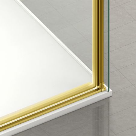 Duschkabine, fester Wand und Schiebetür, 8 mm Sicherheitsglas, Maße 80-90 x 120-140 cm, Mattgoldenes Profil, Giorgio