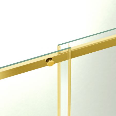 Duschkabine, fester Wand und Schiebetür, 8 mm Sicherheitsglas, Maße 80-90 x 120-140 cm, Mattgoldenes Profil, Giorgio