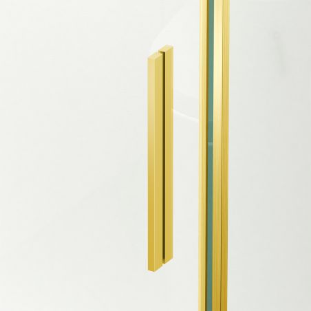 Duschkabine, fester Wand und Schiebetür, 8 mm Sicherheitsglas, Maße 80-90 x 120-140 cm, Mattgoldenes Profil, Giorgio