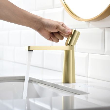 Waschbeckenarmatur Pilar, Mattgold, Höhe 18,5 cm, Waschbeckenmontage