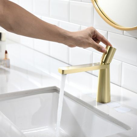 Waschbeckenarmatur Pilar, Mattgold, Höhe 18,5 cm, Waschbeckenmontage