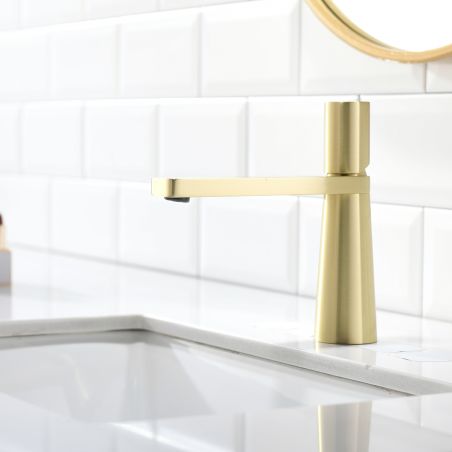 Waschbeckenarmatur Pilar, Mattgold, Höhe 18,5 cm, Waschbeckenmontage