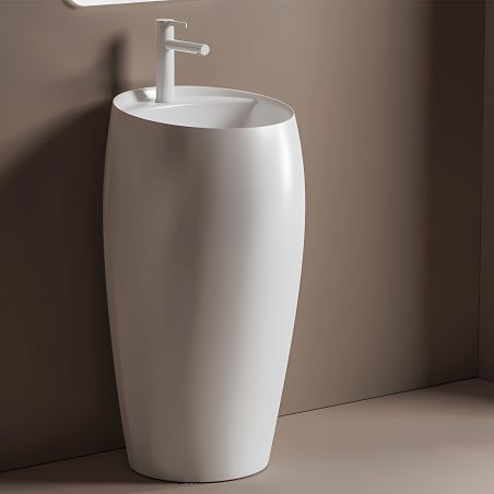 Standwaschbecken, freistehend, Glänzend Weiß, Sanitärkeramik, 42x89 cm, Luna