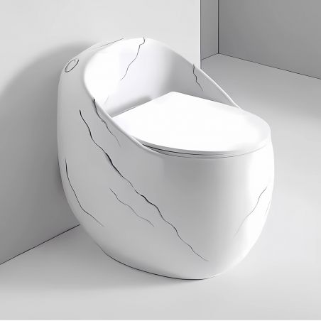 WC-Becken Santa Rimless, integrierter Spülkasten, glänzendes Weiß, Marble-Finish, Bodenmontage, Soft-Close, Royalty Line von Ego