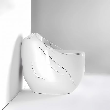 WC-Becken Santa Rimless, integrierter Spülkasten, glänzendes Weiß, Marble-Finish, Bodenmontage, Soft-Close, Royalty Line von Ego